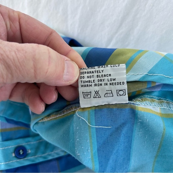 True Rock Mens short sleeve blue/yellow button up plaid shirt, size Large - Picture 6 of 9